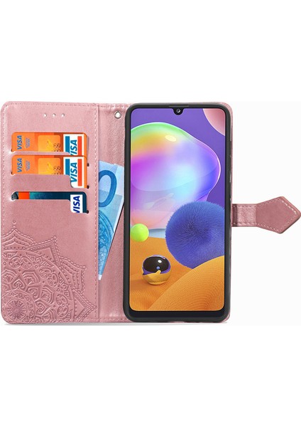 Samsung Galaxy A31 ile Uyumlu El Standı Fonksiyonlu Cüzdan Kabartmalı Pu Deri Kart Tutucu (Yurt Dışından) fırsatları