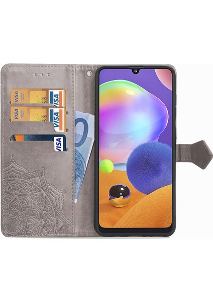 Samsung Galaxy A31 ile Uyumlu El Standı Fonksiyonlu Cüzdan Kabartmalı Pu Deri Kart Tutucu (Yurt Dışından) fırsatları