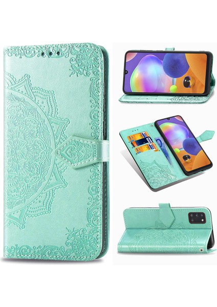 Samsung Galaxy A31 ile Uyumlu El Standı Fonksiyonlu Cüzdan Kabartmalı Pu Deri Kart Tutucu (Yurt Dışından)