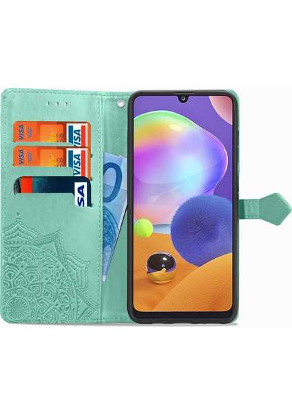 Samsung Galaxy A31 ile Uyumlu El Standı Fonksiyonlu Cüzdan Kabartmalı Pu Deri Kart Tutucu (Yurt Dışından) fırsatları