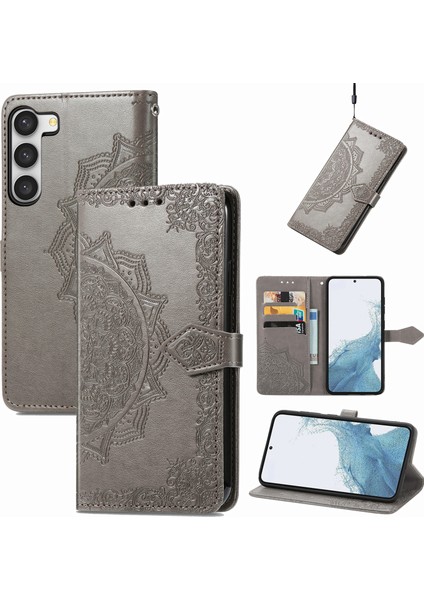 Samsung Galaxy S23 ile Uyumlu El Standı Fonksiyonlu Cüzdan Kabartmalı Pu Deri Kart Tutucu (Yurt Dışından)