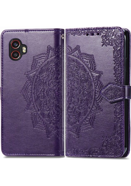 Samsung Galaxy Xcover6 Pro ile Uyumlu El Standı Fonksiyonlu Cüzdan Kabartmalı Pu Deri Kart Tutucu (Yurt Dışından) modelleri