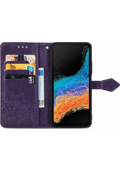 Samsung Galaxy Xcover6 Pro ile Uyumlu El Standı Fonksiyonlu Cüzdan Kabartmalı Pu Deri Kart Tutucu (Yurt Dışından) fırsatları