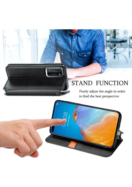 Huawei P40 Cüzdan Kılıfı ile Uyumlu, Kart Tutuculu, Pu Deri Flip Kickstand Kapak (Yurt Dışından) indirimleri