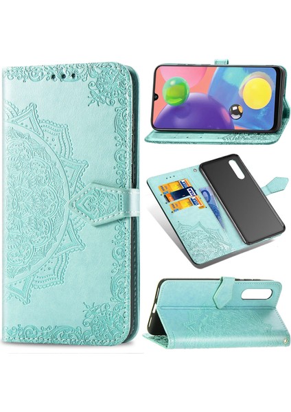 Samsung Galaxy A70S ile Uyumlu El Standı Fonksiyonlu Cüzdan Kabartmalı Pu Deri Kart Tutucu (Yurt Dışından)