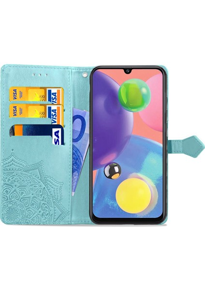 Samsung Galaxy A70S ile Uyumlu El Standı Fonksiyonlu Cüzdan Kabartmalı Pu Deri Kart Tutucu (Yurt Dışından)