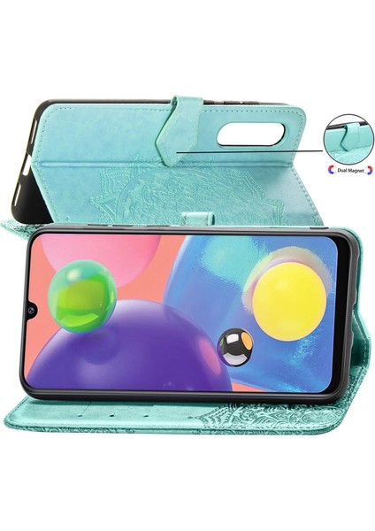 Samsung Galaxy A70S ile Uyumlu El Standı Fonksiyonlu Cüzdan Kabartmalı Pu Deri Kart Tutucu (Yurt Dışından)