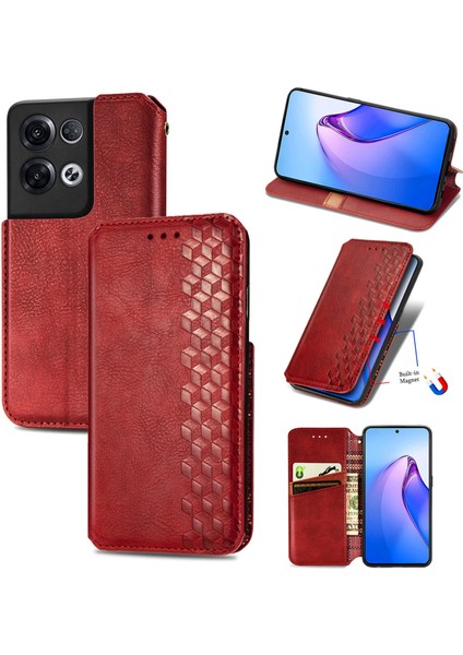 Oppo Reno 8 Pro Cüzdan Kılıfı ile Uyumlu, Kart Tutuculu, Pu Deri Flip Kickstand Kapak (Yurt Dışından)