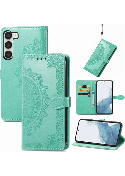 Samsung Galaxy S23 Plus ile Uyumlu El Standı Fonksiyonlu Cüzdan Kabartmalı Pu Deri Kart Tutucu (Yurt Dışından)