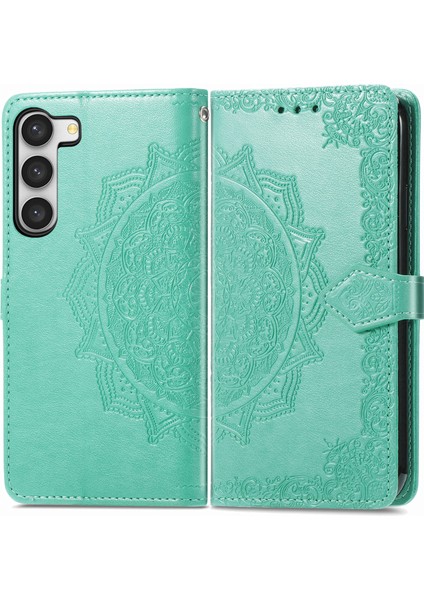 Samsung Galaxy S23 Plus ile Uyumlu El Standı Fonksiyonlu Cüzdan Kabartmalı Pu Deri Kart Tutucu (Yurt Dışından)