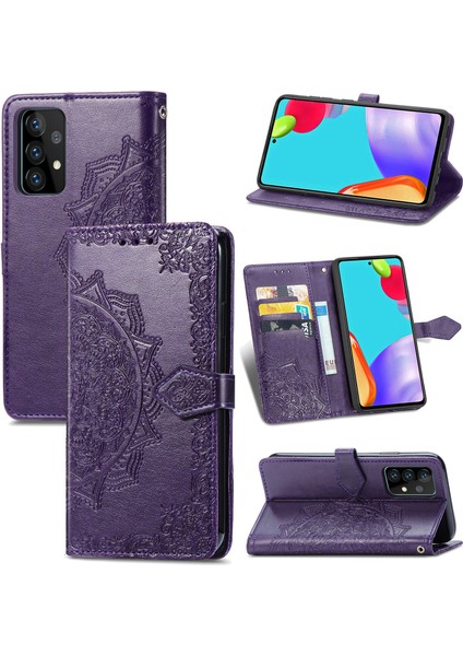Samsung Galaxy A52 5g ile Uyumlu El Standı Fonksiyonlu Cüzdan Kabartmalı Pu Deri Kart Tutucu (Yurt Dışından)