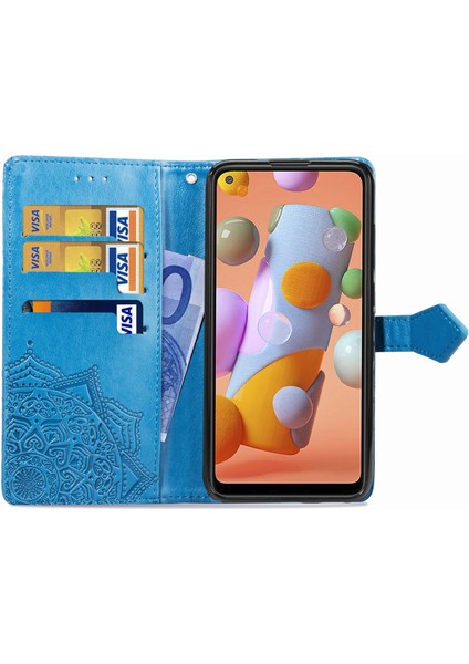 Samsung Galaxy A11 ile Uyumlu El Standı Fonksiyonlu Cüzdan Kabartmalı Pu Deri Kart Tutucu (Yurt Dışından) fırsatları