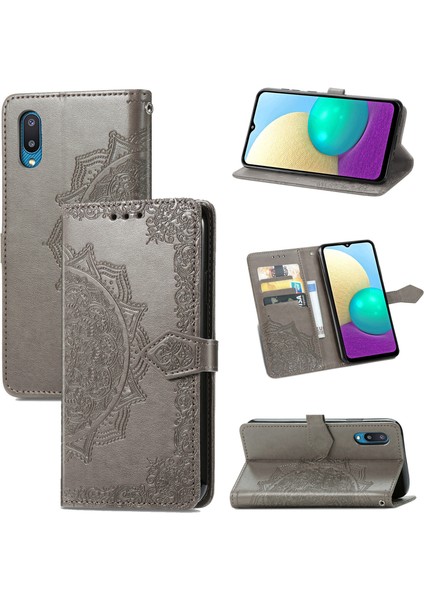 Samsung Galaxy A02 ile Uyumlu El Standı Fonksiyonlu Cüzdan Kabartmalı Pu Deri Kart Tutucu (Yurt Dışından)