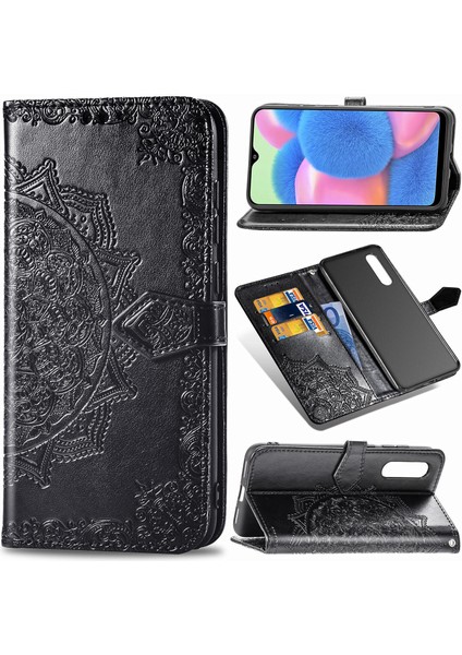 Samsung Galaxy A50/A50S/A30S ile Uyumlu El Standı Fonksiyonlu Cüzdan Kabartmalı Pu Deri Kart Tutucu (Yurt Dışından)