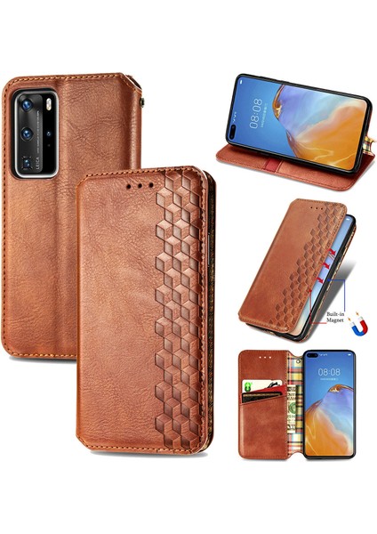 Huawei P40 Pro Cüzdan Kılıfı ile Uyumlu, Kart Tutuculu, Pu Deri Flip Kickstand Kapak (Yurt Dışından)