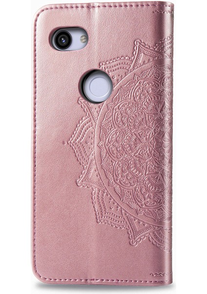 Google Pixel 3A Xl ile Uyumlu El Standı Fonksiyonlu Cüzdan Kabartmalı Pu Deri Kart Tutucu (Yurt Dışından)