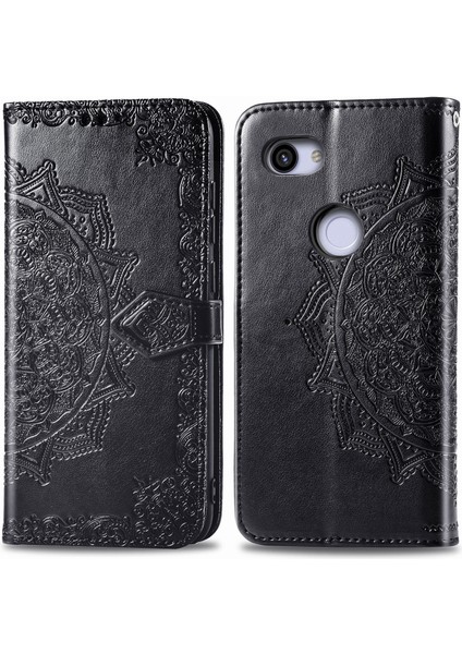 Google Pixel 3A Xl ile Uyumlu El Standı Fonksiyonlu Cüzdan Kabartmalı Pu Deri Kart Tutucu (Yurt Dışından)