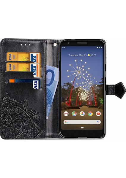 Google Pixel 3A Xl ile Uyumlu El Standı Fonksiyonlu Cüzdan Kabartmalı Pu Deri Kart Tutucu (Yurt Dışından) fırsatları