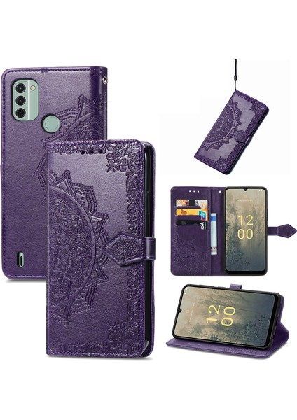 Nokia C31 ile Uyumlu El Standı Fonksiyonlu Cüzdan Kabartmalı Pu Deri Kart Tutucu (Yurt Dışından)