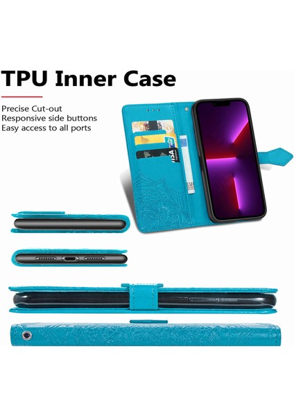 iPhone 13 Pro Max ile Uyumlu El Standı Fonksiyonlu Cüzdan Kabartmalı Pu Deri Kart Tutucu (Yurt Dışından)