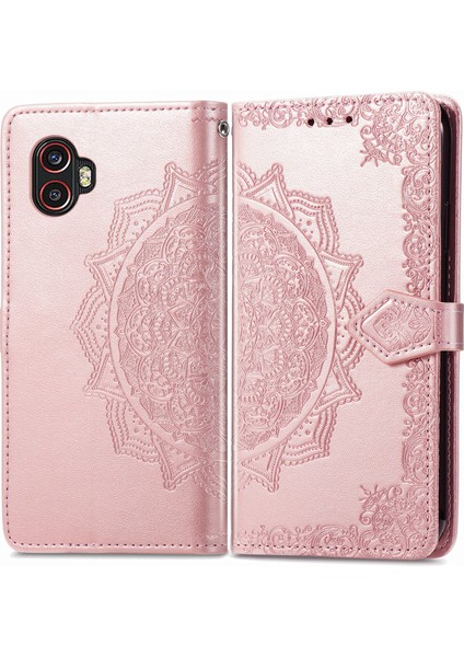 Samsung Galaxy Xcover6 Pro ile Uyumlu El Standı Fonksiyonlu Cüzdan Kabartmalı Pu Deri Kart Tutucu (Yurt Dışından)