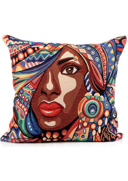Kırmızı Afro Desen Goblen Kırlent