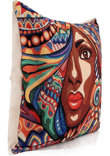 Kırmızı Afro Desen Goblen Kırlent