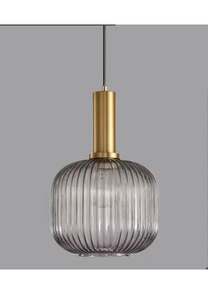 Rustik Dekoratif Metal Modern Füme Opal Camlı Tekli Avize Çap:20