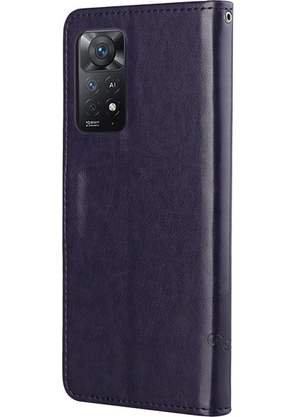 Xiaomi Redmi Için Note 12 Pro 4g/11 Pro 4g (Mediatek)/note 11 Pro 5g (Qualcomm) Baskısı Kelebek Çiçek Cüzdanı Kap Kapağı Pu Deri Stand Telefon Case-Dark Mor (Yurt Dışından)