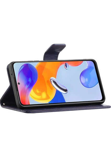 Xiaomi Redmi Için Note 12 Pro 4g/11 Pro 4g (Mediatek)/note 11 Pro 5g (Qualcomm) Baskısı Kelebek Çiçek Cüzdanı Kap Kapağı Pu Deri Stand Telefon Case-Dark Mor (Yurt Dışından)