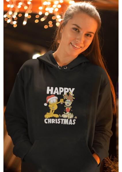 Garfield Happy Christmas Kapşonlu Sweatshirt