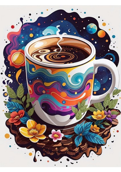 Renkli Baskılı Sayılarla Boyama Hobi Seti (Çerçeveli) 50X65 cm : Kahve Keyfi