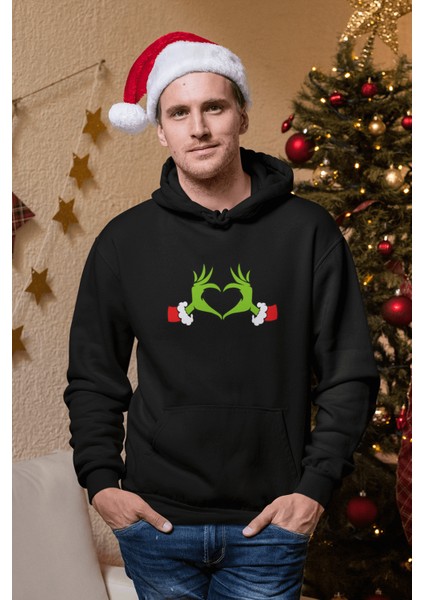 Grinch Happy New Year Kalp Kapşonlu Sweatshirt