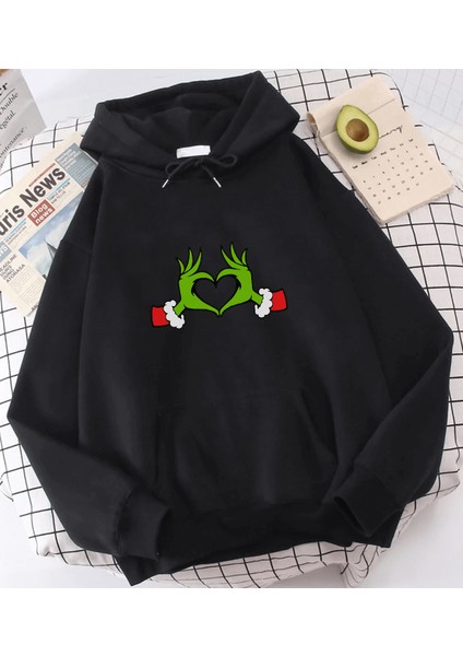 Grinch Happy New Year Kalp Kapşonlu Sweatshirt