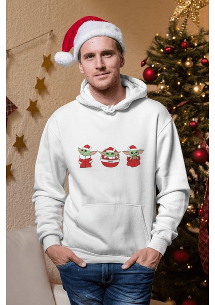 Baby Yoda Yılbaşı Ruhu Kapşonlu Sweatshirt modelleri