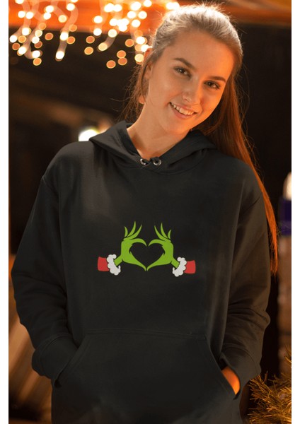 Grinch Happy New Year Kalp Kapşonlu Sweatshirt fırsatları