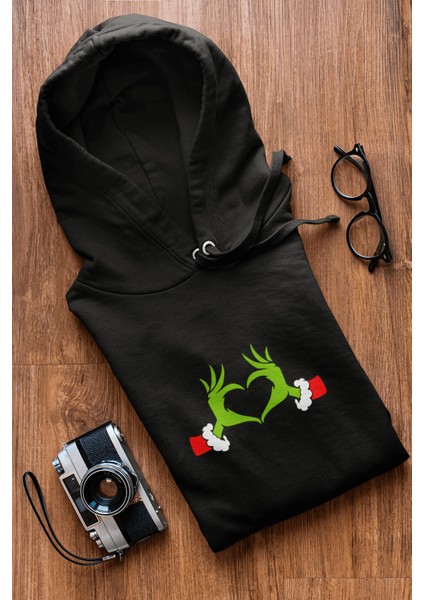 Grinch Happy New Year Kalp Kapşonlu Sweatshirt indirimleri