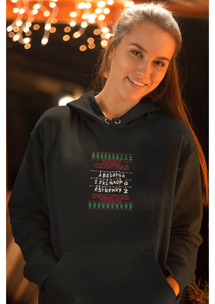 Stranger Things Lambalar Merry Christmas Kapşonlu Sweatshirt