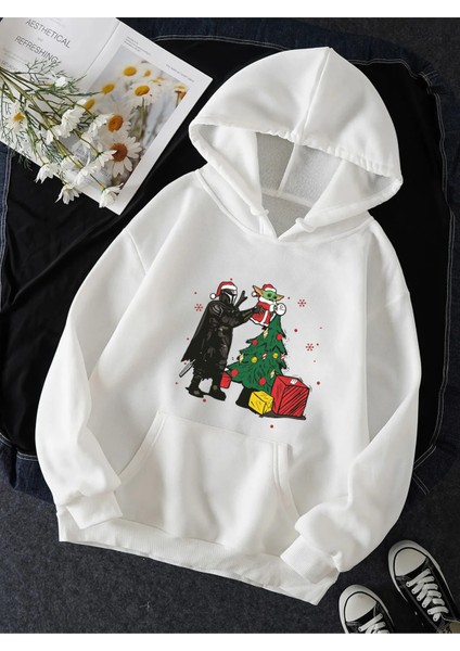 Darth Vader Baby Yoda Yılbaşı Kapşonlu Sweatshirt