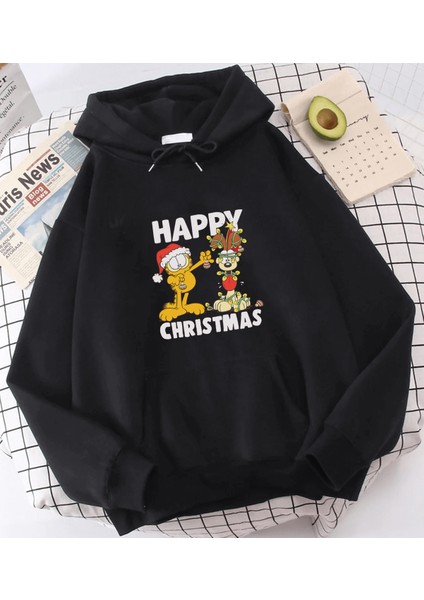 Garfield Happy Christmas Kapşonlu Sweatshirt