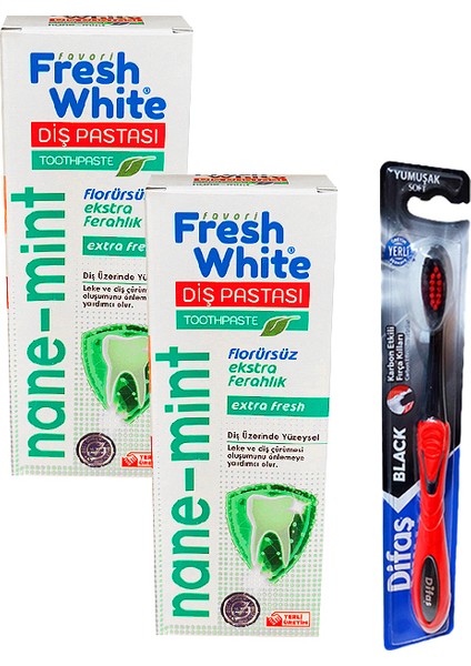 Naneli Diş Macunu 90 gr x 2 ve Difaş Diş Fırçası