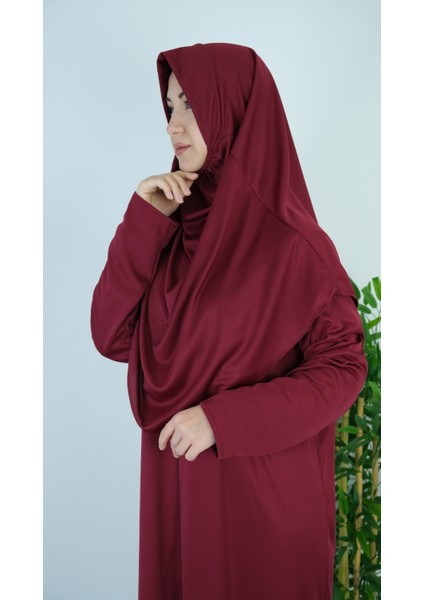 Bordo Fermuarlı Pratik Namaz Elbisesi
