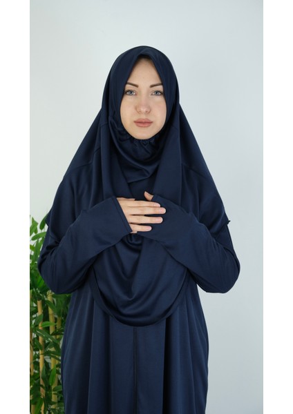 Lacivert Fermuarlı Pratik Namaz Elbisesi
