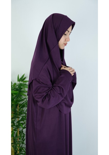 Mürdüm Fermuarlı Pratik Namaz Elbisesi