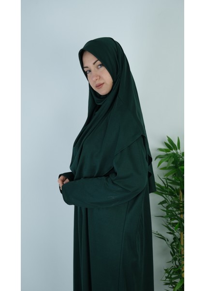 Zümrüt Yeşil Fermuarlı Pratik Namaz Elbisesi