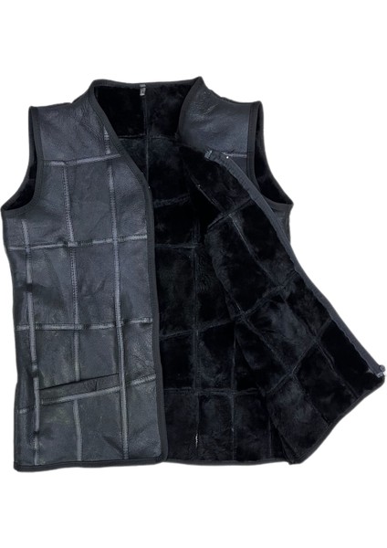 Patchwork Içi Kürk Dışı Süet Deri Biye Detaylı Yelek