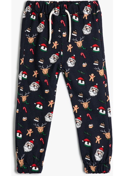 Jogger Eşofman Altı Yılbaşı Temalı Noel Baba Baskılı Pamuklu