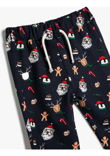 Jogger Eşofman Altı Yılbaşı Temalı Noel Baba Baskılı Pamuklu modelleri