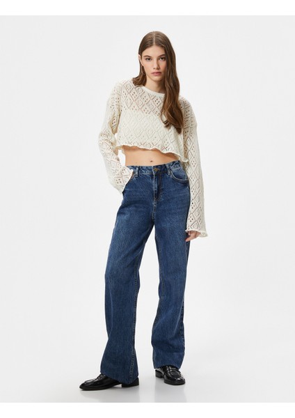 Ajurlu Crop Kazak Uzun Geniş Kollu Bisiklet Yaka fiyatları