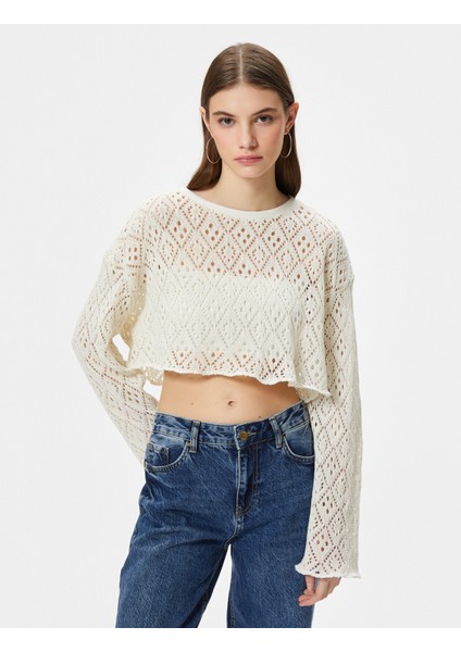 Ajurlu Crop Kazak Uzun Geniş Kollu Bisiklet Yaka modelleri